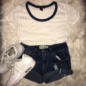 Basic Sheer Cream & Blue Collared Shirt